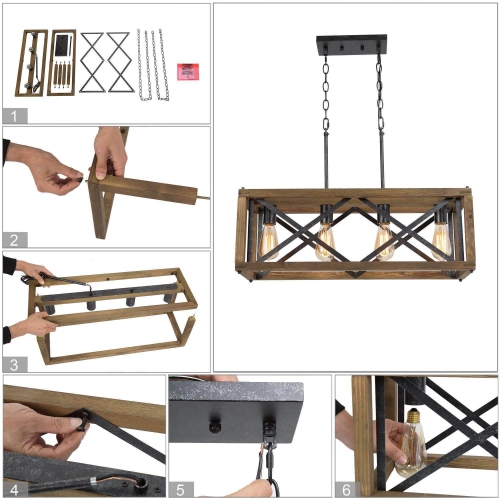 4-Light Rectangle Wood Chandelier Island Light