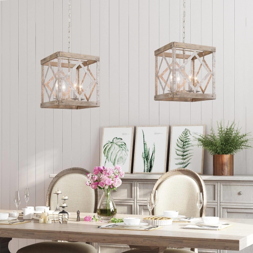 4-Light Off-white Lantern Square Island Pendant Light