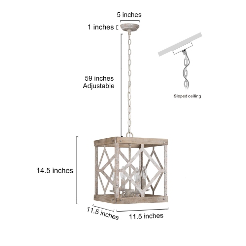 4-Light Off-white Lantern Square Island Pendant Light