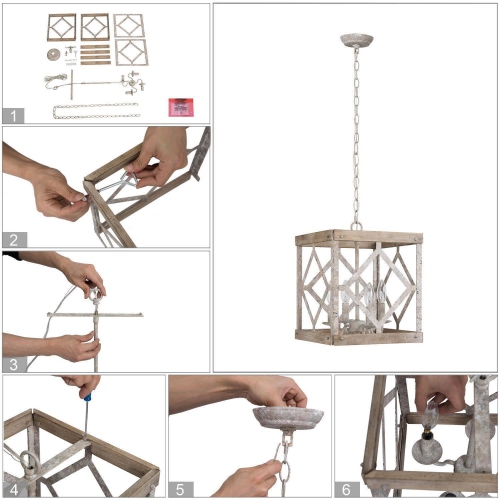 4-Light Off-white Lantern Square Island Pendant Light