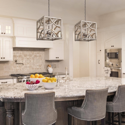 4-Light Wood Squared Chandelier for Dining Room
