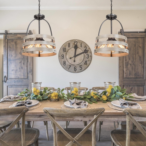 4-Light Shabby Chic Drum Chandelier for Dining Room