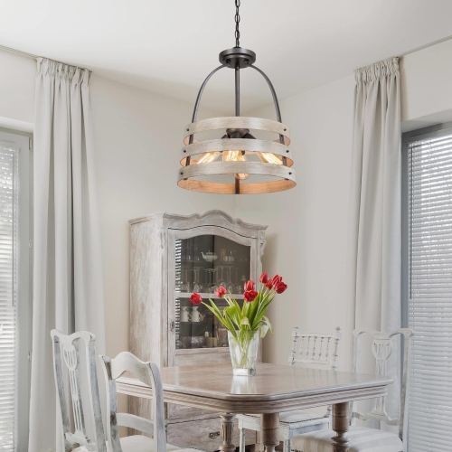 4-Light Shabby Chic Drum Chandelier for Dining Room