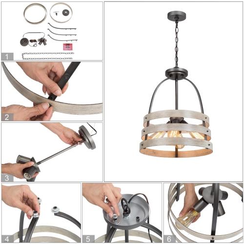 4-Light Shabby Chic Drum Chandelier for Dining Room