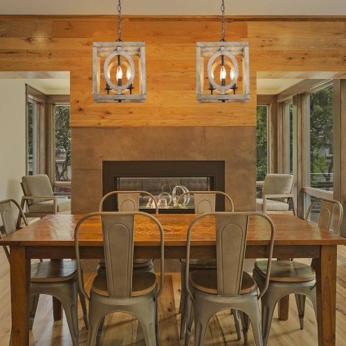 4-Light Wood Cage Chandelier for Kitchen Island