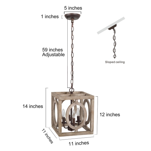 4-Light Wood Cage Chandelier for Kitchen Island