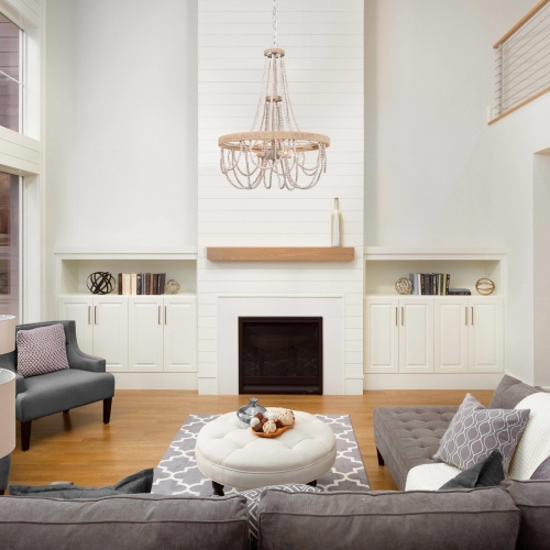 4-Light Boho Lantern Chandelier with Wood Beads