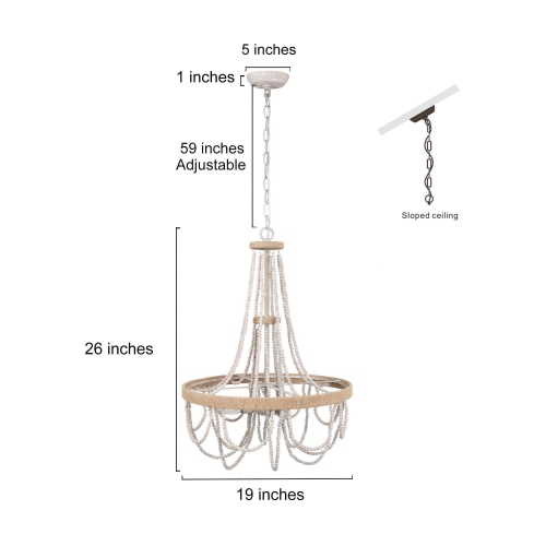 4-Light Boho Lantern Chandelier with Wood Beads