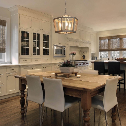 3-Light Lantern Cage Wood Chandelier