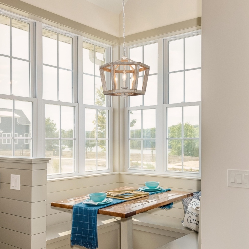 3-Light Lantern Cage Wood Chandelier