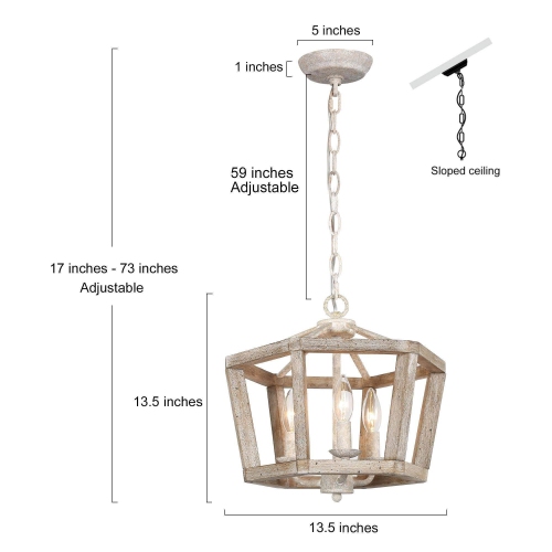 3-Light Lantern Cage Wood Chandelier