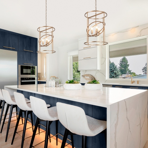 3-Light Gold Cylinder Foyer Chandelier for Dining Room