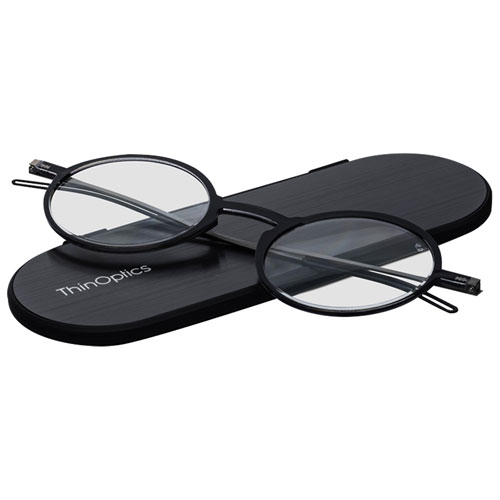 ThinOptics Manhattan Reading Glasses with Milano Case - 1.0 Strength - Black