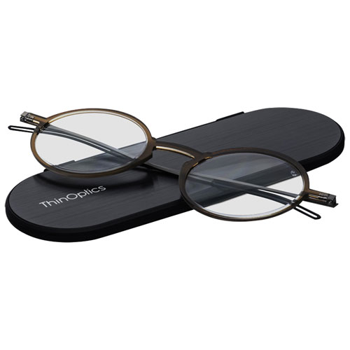 ThinOptics Manhattan Reading Glasses with Milano Case - 1.5 Strength - Brown