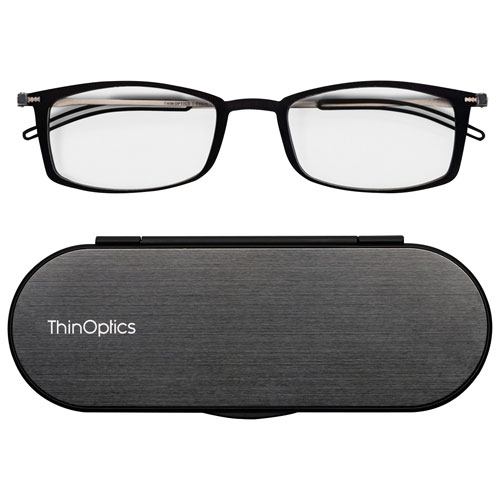 Lunettes de lecture Brooklyn de ThinOptics avec étui Milano - Force 1,0 - Noir