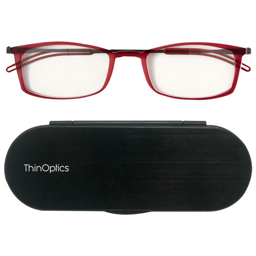 ThinOptics Brooklyn Reading Glasses with Milano Case - 1.5 Strength - Red
