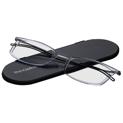 ThinOptics Brooklyn Reading Glasses with Milano Case - 1.0 Strength - Clear