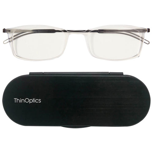 ThinOptics Brooklyn Reading Glasses with Milano Case - 2.0 Strength - Clear
