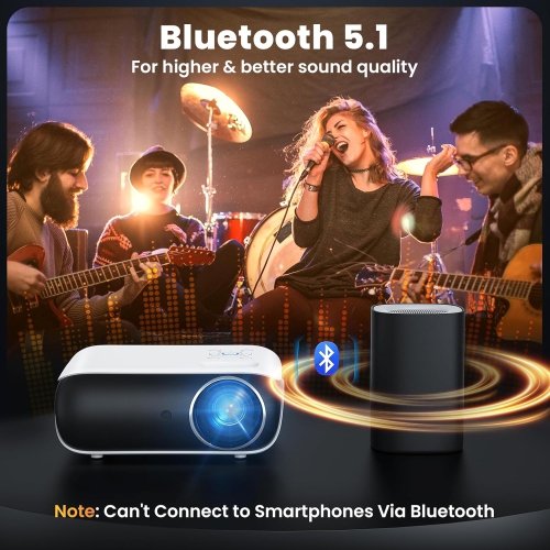 Full HD Supported Mini Movie Projector 1080P Bluetooth Portable for Home Theater Work with TV Stick Android/iPhone Tablet, Laptop, PS5, Xbox HDMI VGA