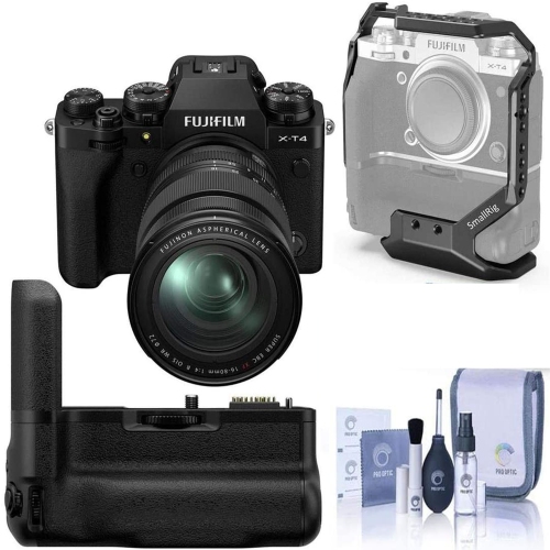 FUJIFILM X-T4 Mirrorless Digital Camera with 16-80mm Lens (Black) & Vertical Battery Grip for X-T4, Cleaning Kit, Microfiber Cloth