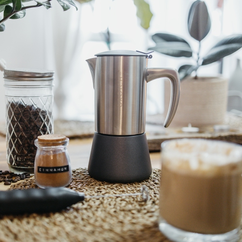 GROSCHE MILANO STEEL 6 Espresso Cups Stainless Steel Stovetop Espresso Maker | Moka Pot - Coffee Maker for Induction Gas or Electric Stoves - Brushed