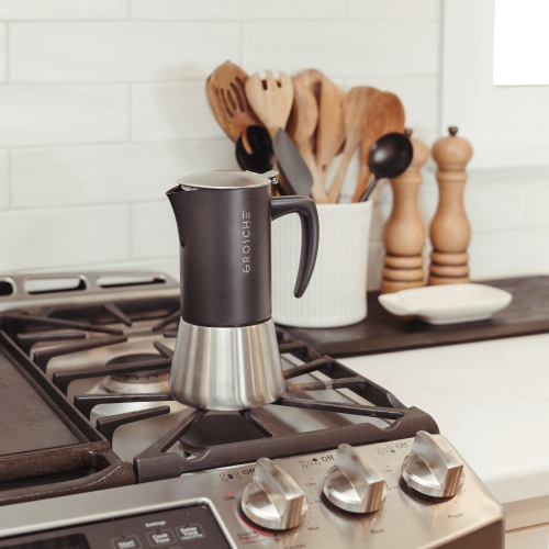 GROSCHE MILANO STEEL 6 Espresso Cups Stainless Steel Stovetop Espresso Maker | Moka Pot - Coffee Maker for Induction Gas or Electric Stoves - Black