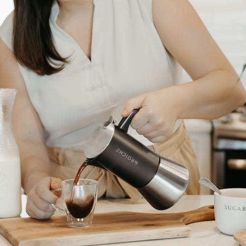 GROSCHE MILANO STEEL 6 Espresso Cups Stainless Steel Stovetop Espresso Maker | Moka Pot - Coffee Maker for Induction Gas or Electric Stoves - Black