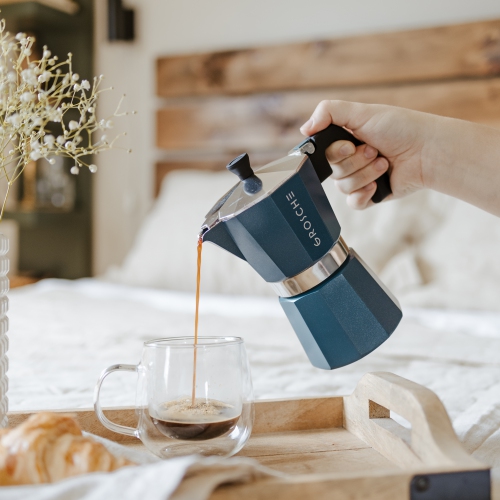 GROSCHE MILANO Stovetop Espresso Maker 6 Espresso Cups Moka Pot | Home Espresso Coffee Maker - Blue