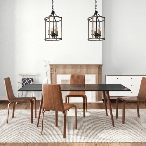 4-Light Faux Wood Lantern Cage Pendant Light