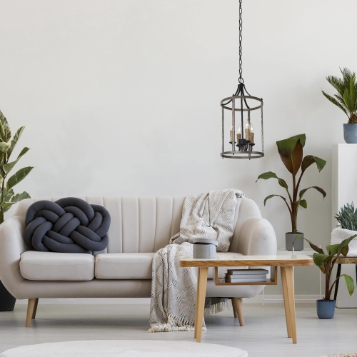 4-Light Faux Wood Lantern Cage Pendant Light