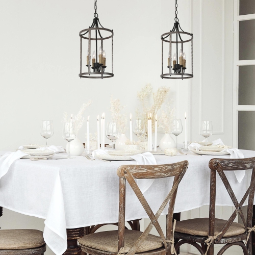 4-Light Faux Wood Lantern Cage Pendant Light