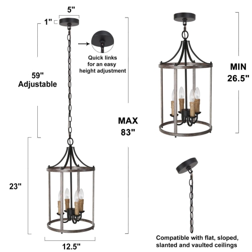 4-Light Faux Wood Lantern Cage Pendant Light