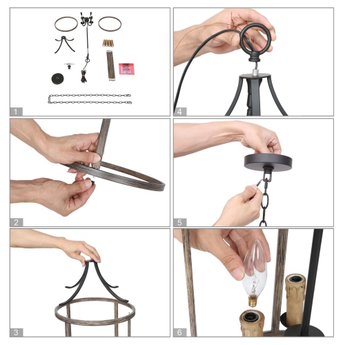 4-Light Faux Wood Lantern Cage Pendant Light