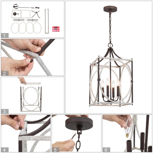 4-Light Lantern Cage Candle Chandelier