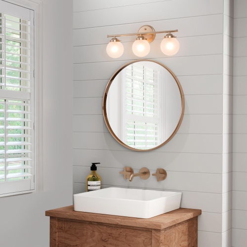 3-Light Modern Gold Frosted Glass Bathroom Vanity Light