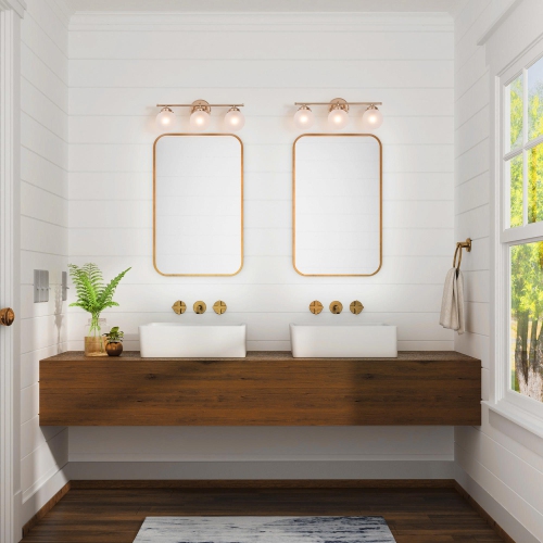 3-Light Modern Gold Frosted Glass Bathroom Vanity Light