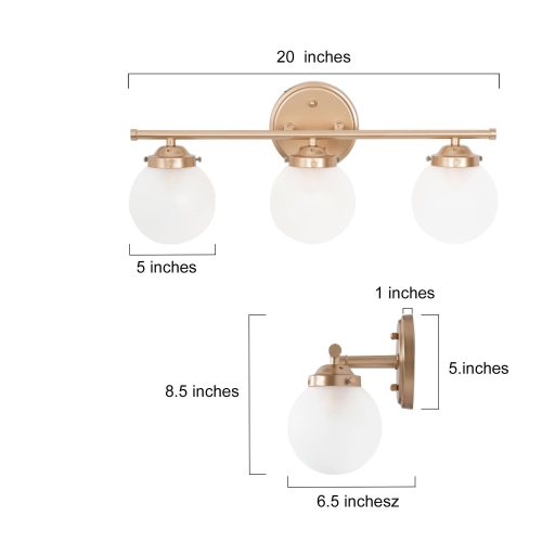 3-Light Modern Gold Frosted Glass Bathroom Vanity Light