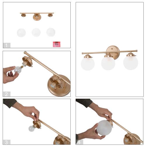 3-Light Modern Gold Frosted Glass Bathroom Vanity Light