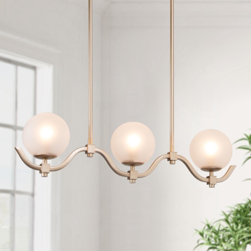 3-Light 30" Linear Frosted Glass Gold Chandelier