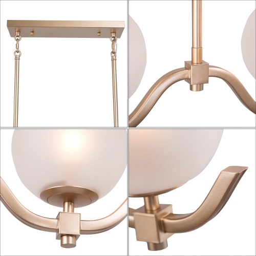 3-Light 30" Linear Frosted Glass Gold Chandelier