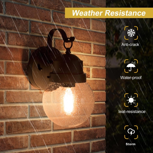 1-Light Modern Black Globe Outdoor Wall Sconce