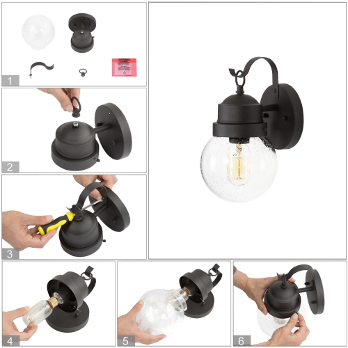 1-Light Modern Black Globe Outdoor Wall Sconce