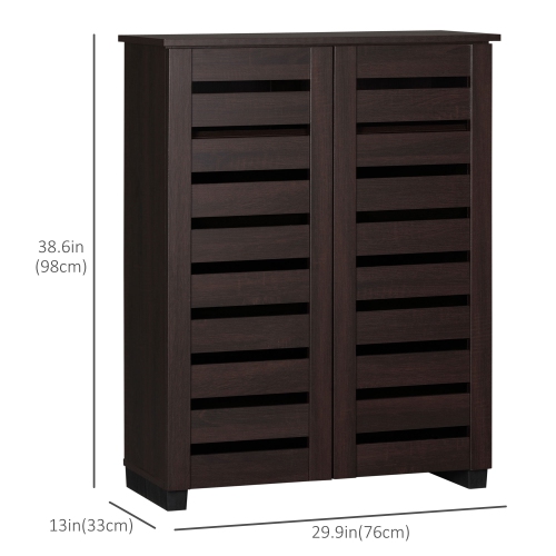 HOMCOM – Armoire à chaussures étroite avec 2 portes à lattes, armoire de rangement moderne pour chaussures avec tablettes réglables pour entrée,