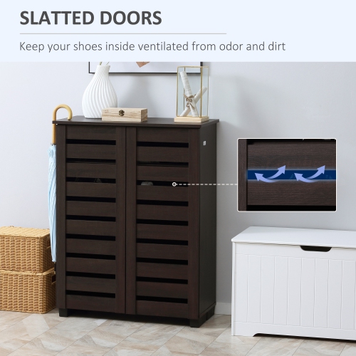 HOMCOM – Armoire à chaussures étroite avec 2 portes à lattes, armoire de rangement moderne pour chaussures avec tablettes réglables pour entrée,