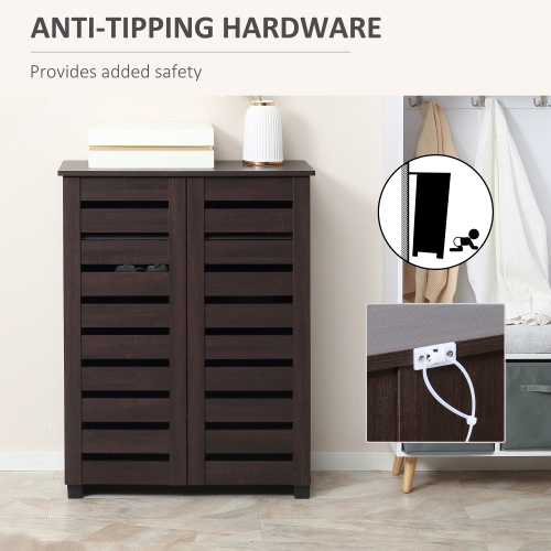 HOMCOM – Armoire à chaussures étroite avec 2 portes à lattes, armoire de rangement moderne pour chaussures avec tablettes réglables pour entrée,