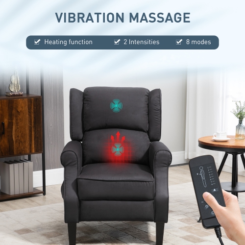 HOMCOM Fauteuil inclinable de massage pour salon, fauteuil inclinable avec repose-pieds extensible, télécommande, poche latérale, noir