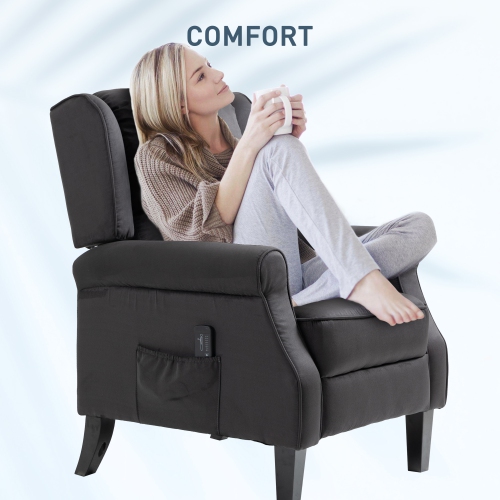 HOMCOM Fauteuil inclinable de massage pour salon, fauteuil inclinable avec repose-pieds extensible, télécommande, poche latérale, noir