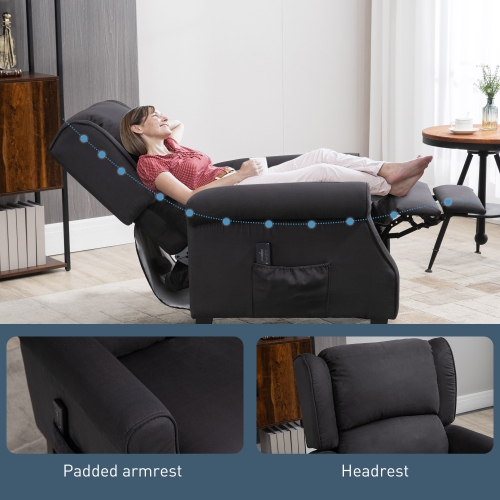 HOMCOM Fauteuil inclinable de massage pour salon, fauteuil inclinable avec repose-pieds extensible, télécommande, poche latérale, noir