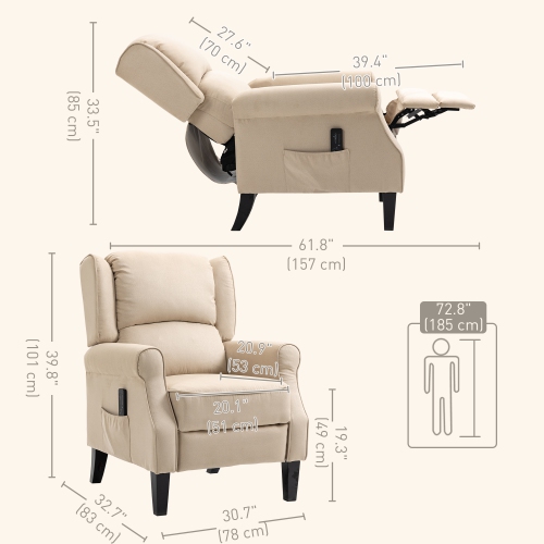 HOMCOM Fauteuil inclinable de massage pour salon, fauteuil inclinable avec repose-pieds extensible, télécommande, poche latérale, blanc