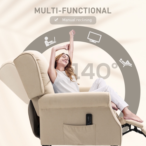 HOMCOM Fauteuil inclinable de massage pour salon, fauteuil inclinable avec repose-pieds extensible, télécommande, poche latérale, blanc